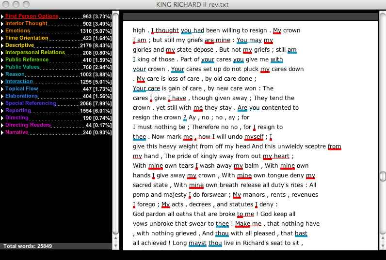 Docuscope Screen Shot, Moby Richard II 4.1 Docuscope Screen Shot, Moby Richard II 4.1